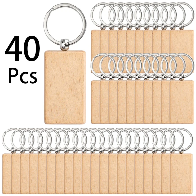 

40Pcs Wooden Keychain For Friend Gift Tag Hanging Keyring