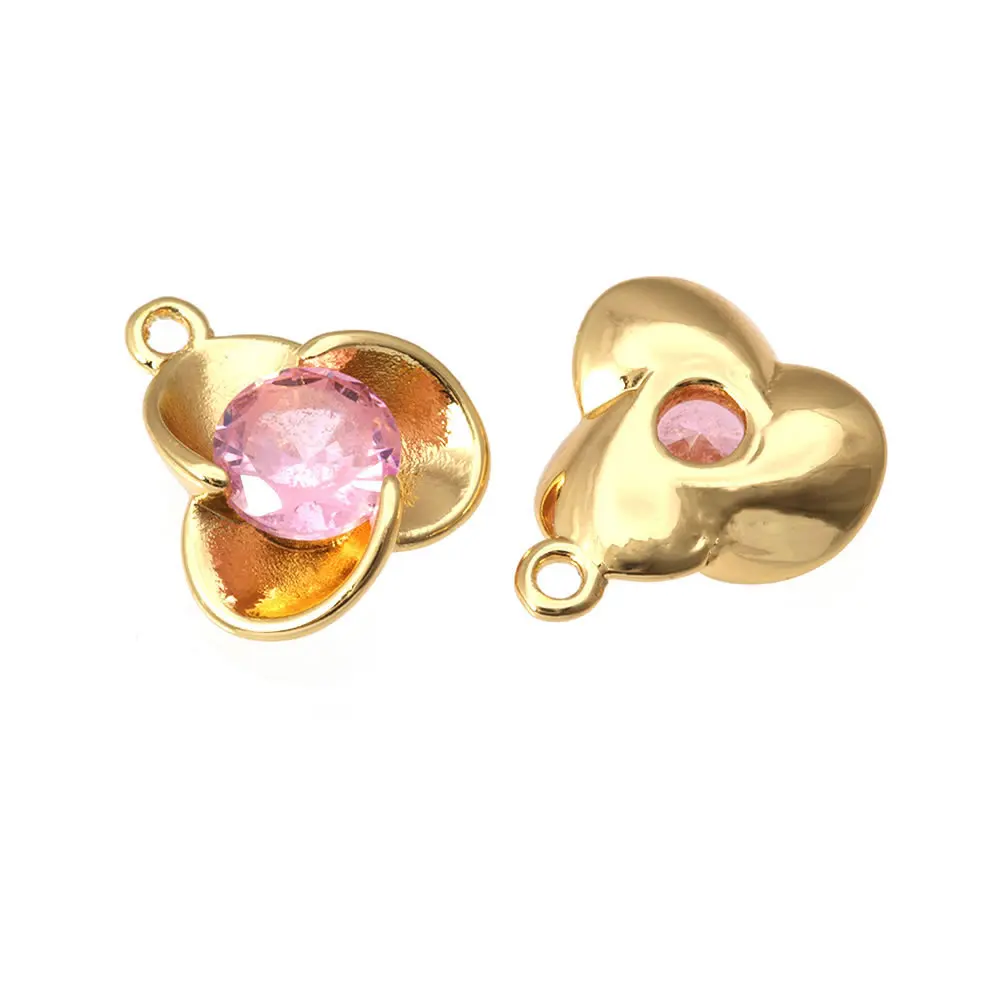 6 قطعة 18K الذهب اللون النحاس الزركون زهرة Charms المعلقات عالية الجودة عقد دي اي واي أقراط مجوهرات اكسسوارات صنع لوازم #4