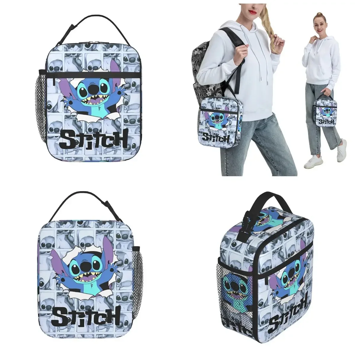 Stitch Insulated Lunch Bags Storage Food Box Reusable Thermal Cooler Anime Movie Cute Alien Lunch Boxes For School Office