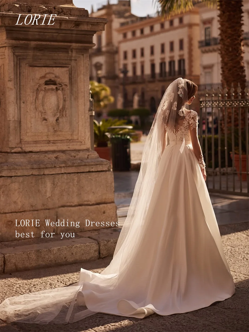 LORIE Luxury A Line Civil Wedding Dress V Neck Bridal Dresses Elegant Applique Lace Flower Wedding Gown Customized 2026