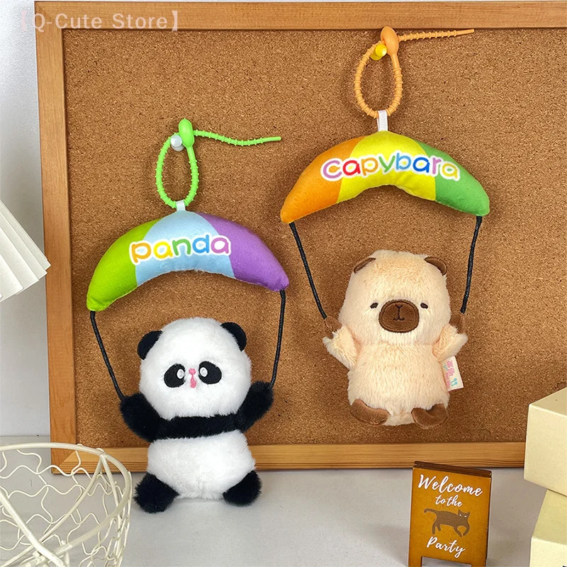 【NN】Flying Parachute Capybara Plush Keychain, Panda Doll for Car Key Holders & Backpacks