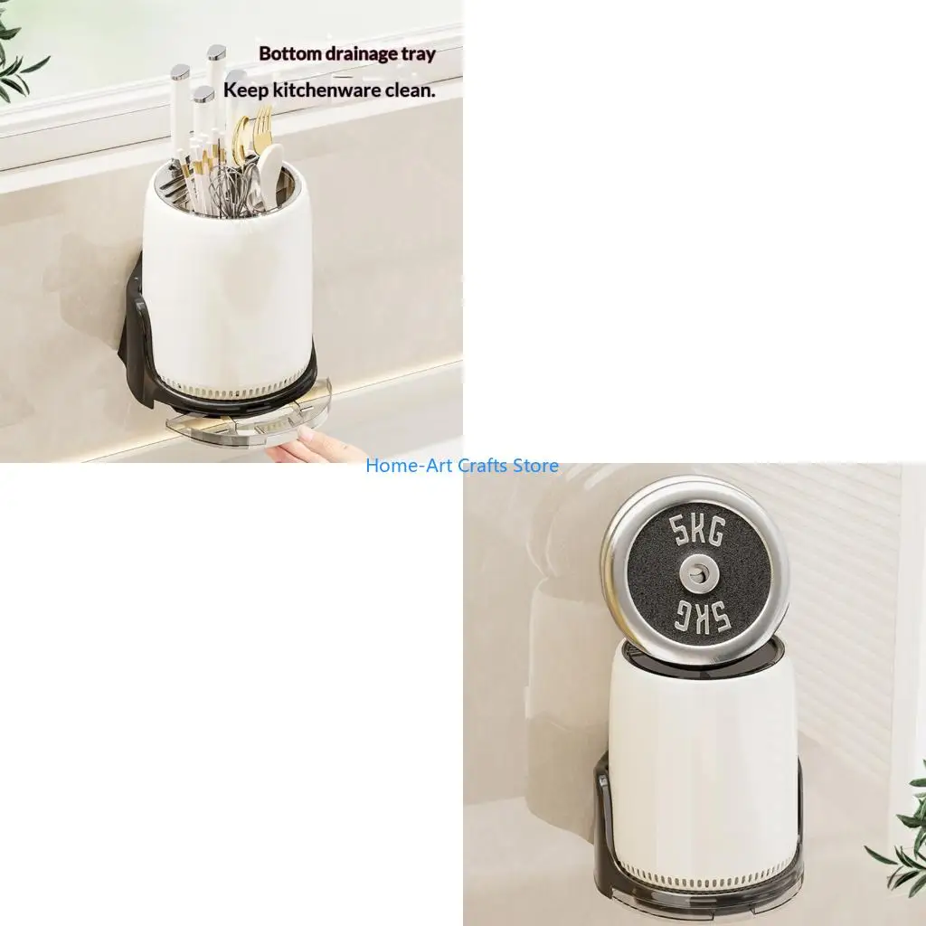 Y3NA 360 Rotating Wall Mounted Kitchen Utensil Holder for Family Safety Organization Rack for Spoons Spatulas Cutlery