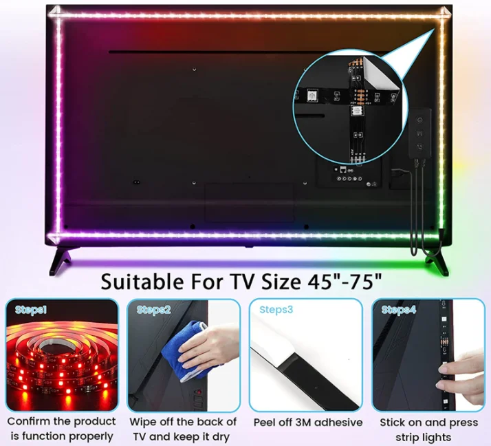 Tira de Led RGB 2835 SMD de 5V, 1M/2M/3M, no impermeable, puede cambiar de Color para iluminación de fondo de TV con controlador USB IR, tira de Led