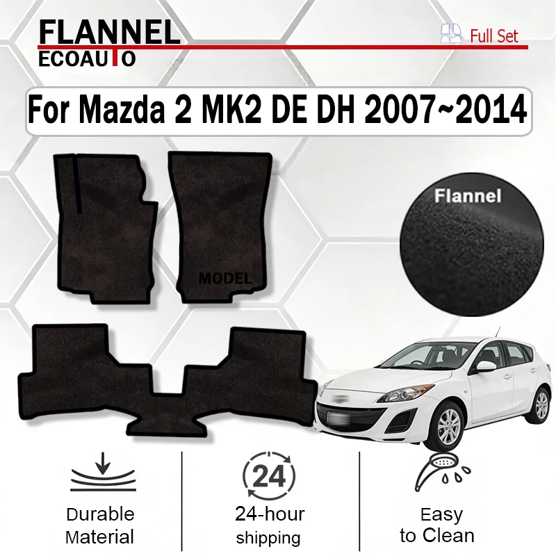 

ECOAUTO Flannel For Mazda 2 MK2 DE DH 2007~2014 Mazda2 5 Door Hatchback and Sedan Car Mats Cover Anti-slip Rug Carpet black