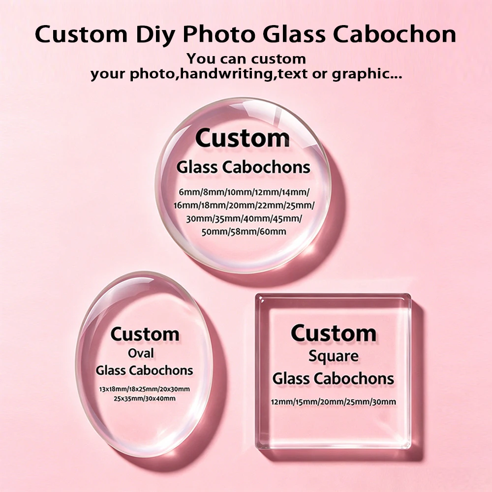 Custom Round/Oval/Square Curved Photo Glass Cabochons Personalized Handwriting Graphic Demo Flatback Jewelry Making Cameo