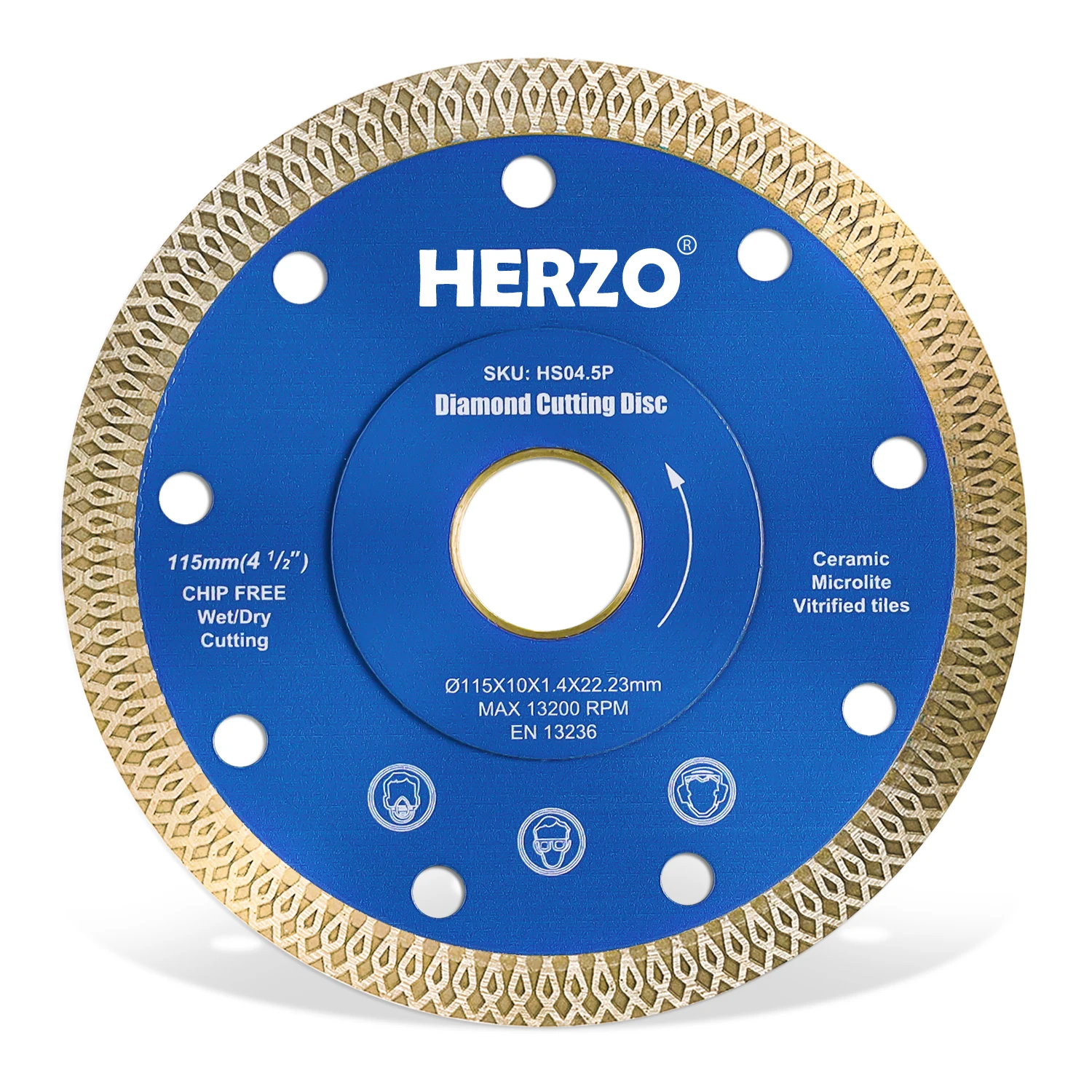 HERZO Diamond Saw Blades 115MM Mini Cutting Disc For mini grinders Porcelain Ceramic Dry/Wet Wood Cutting HSO4.5P