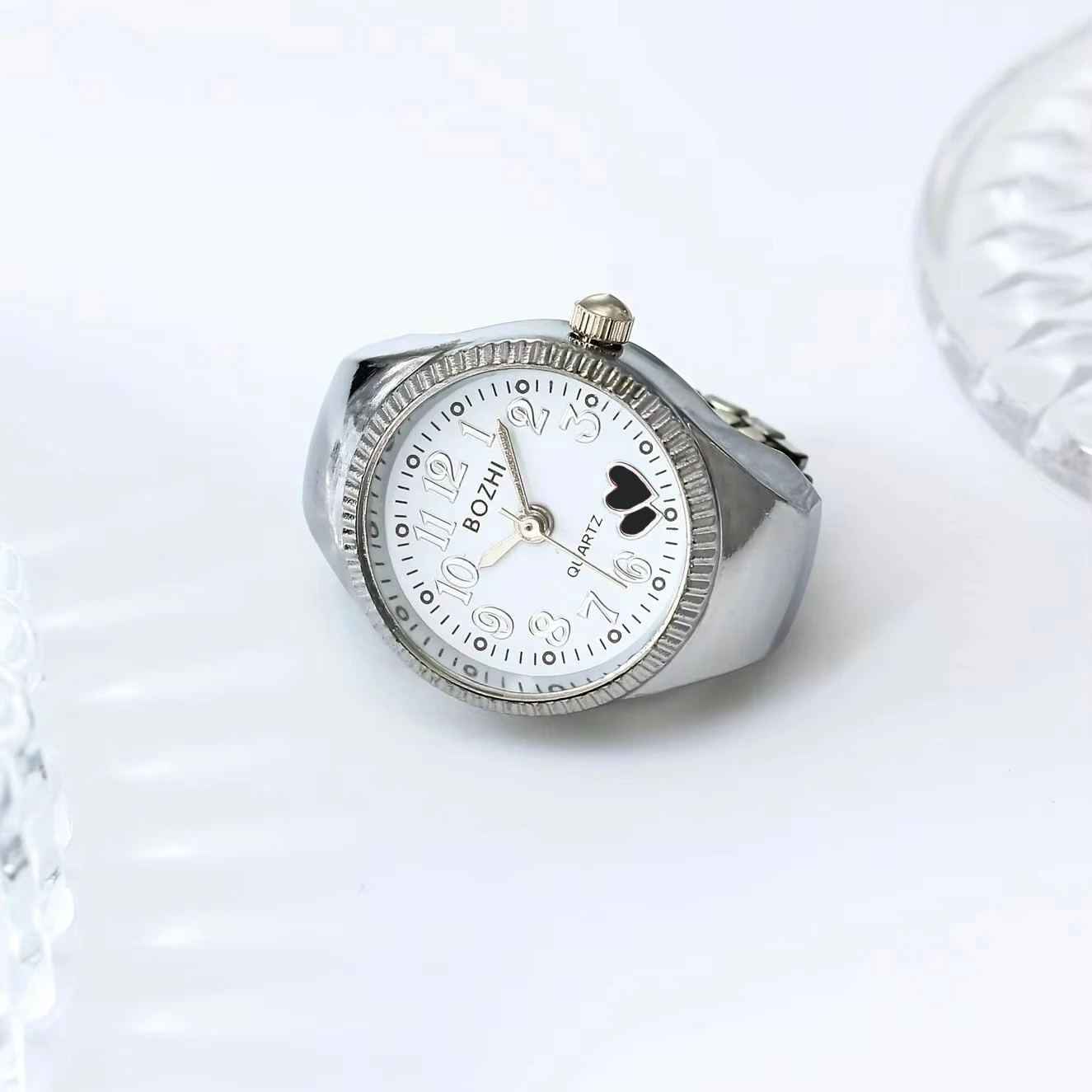 1 قطعة ساعة الموضة الرائعة يمكن أن ترى الوقت هدية إصبع ساعة حلقة حلقة ساعة إصبع ساعة طبعة صغيرة ساعة جيب شخصية