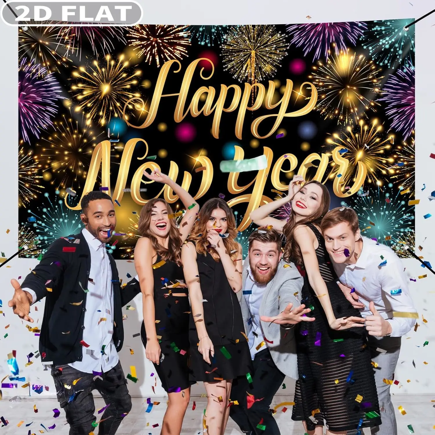 2D FLAT 1 قطعة 2026 زينة السنة الجديدة - لافتة خلفية سنة جديدة سعيدة مقاس 44 × 70 بوصة مع نمط الألعاب النارية للتصوير الفوتوغرافي بعلامة كبيرة #4