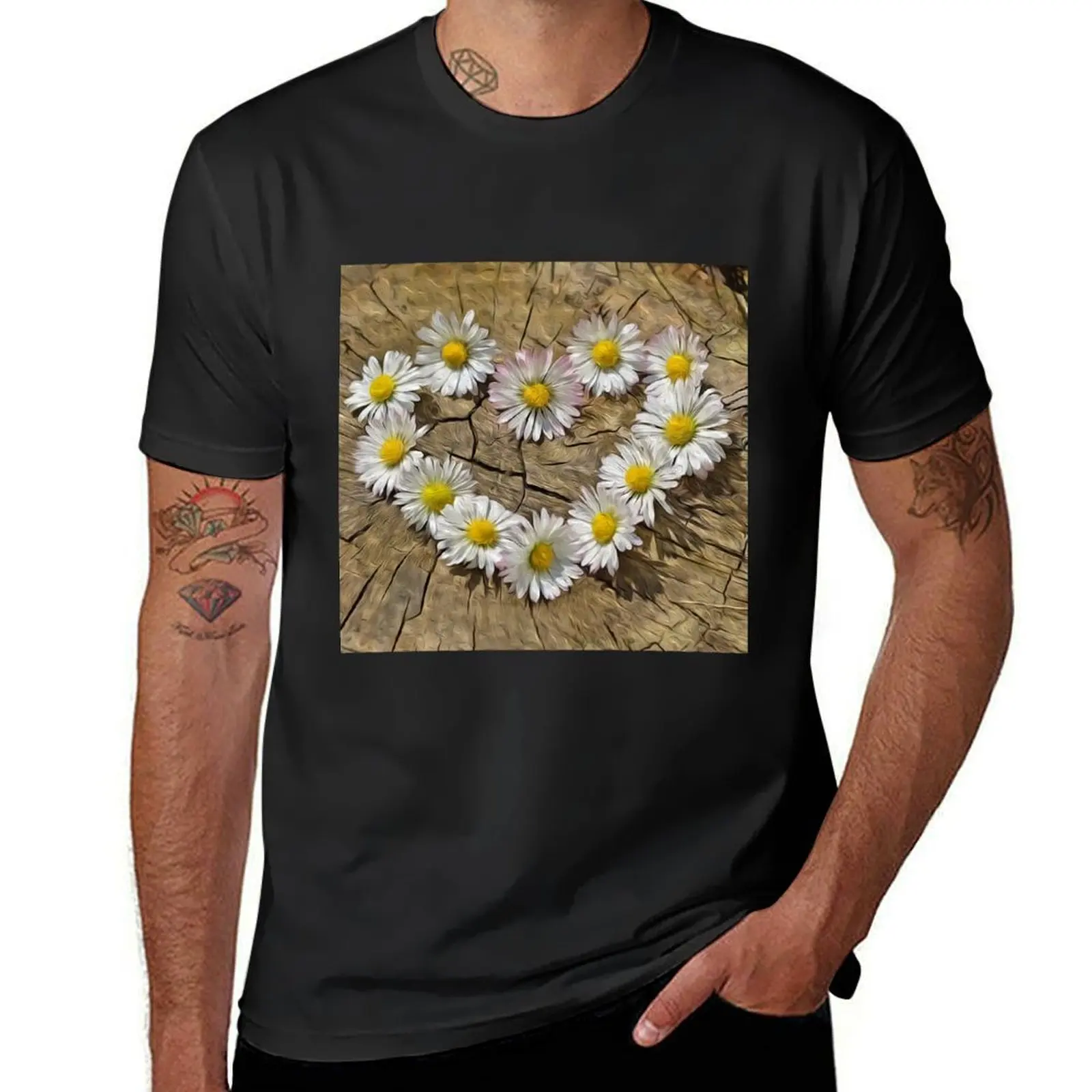 Daisy Heart Digital Art Composition T-Shirt customs sweat hippie clothes oversized mens graphic t-shirts pack