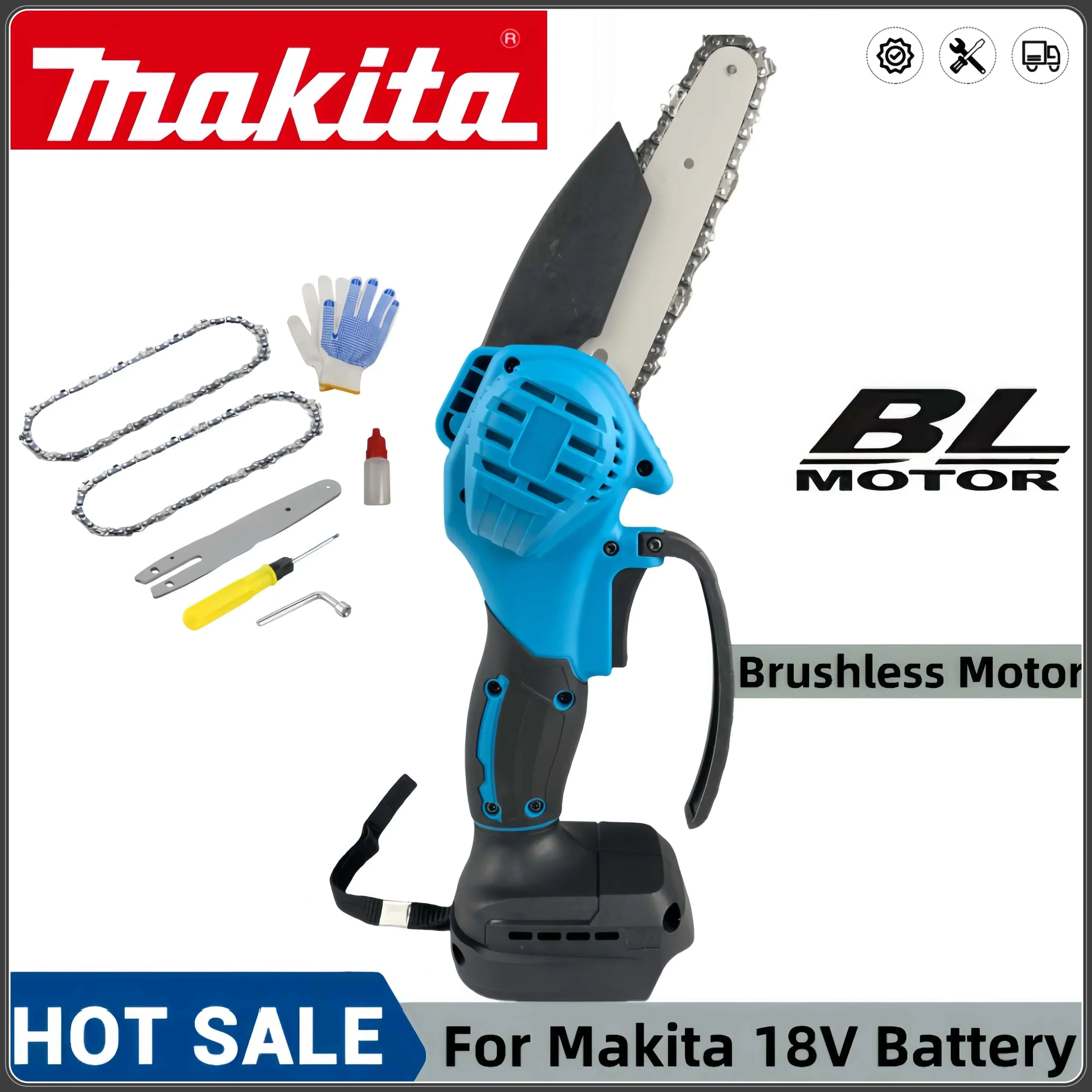 Makita  Electric Chain 6in Saw With Battery Woodworking Pruning One-handed Garden Tool Rechargeable Small Wood Spliting Chainsaw