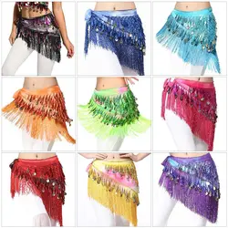 Sexy Belly Dancing Hip Scarf Wrap Belt Dancer Skirt Female Show Stage Costumes Sequins Tassels Thailand/India/Arab Dance Wear