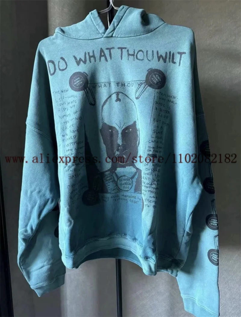 2024fw ERD DO WHAT THOU WILT HOODIE Men Women High Quality Faded Washed Blue Sweatshirts