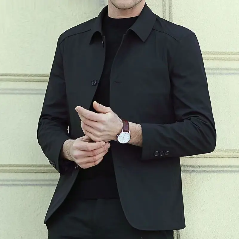 

Мужская тонкая повседневная куртка Slim Fit на весну-осень, на пуговицах, в стиле рубашки, для мужчин среднего возраста, деловой повседневный верх