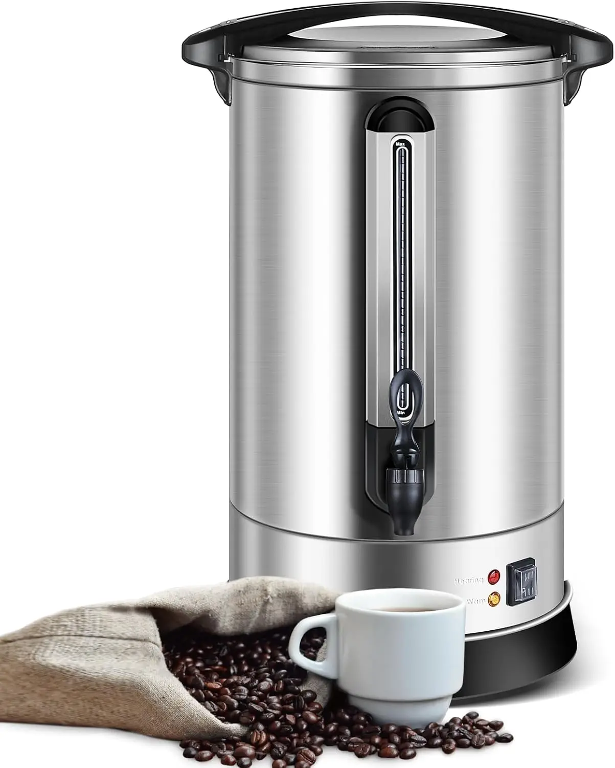 

HOMOKUS Commercial Coffee Urn, 120 Cup Extra Large Hot Water Urn, 18L Silver Double Wall Stainless Steel Large Coffee Urns