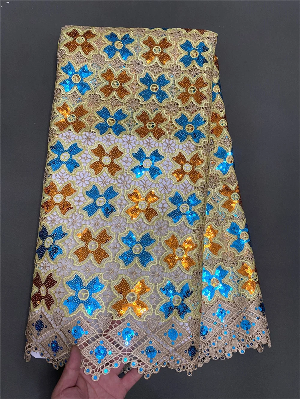 African Lace Fabric High Quality 2025 Luxury Organza Lace Fabric With Sequins Embroidery Guipure Lace For Party Dress 5y A1200-1