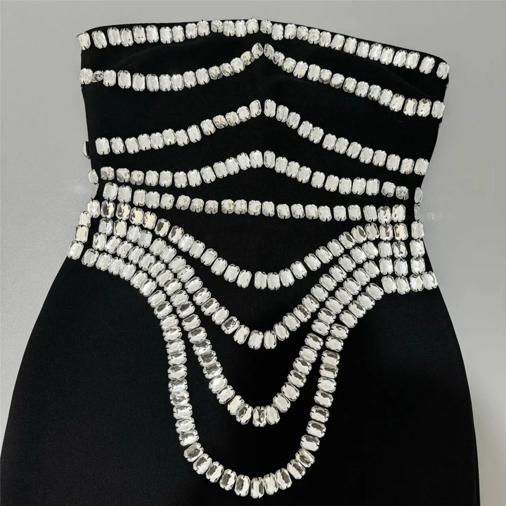 Women New Arrival Sexy Strapless Beading Bandage Dress Bodycon Clothes Club Party Evening Elegant Dresses