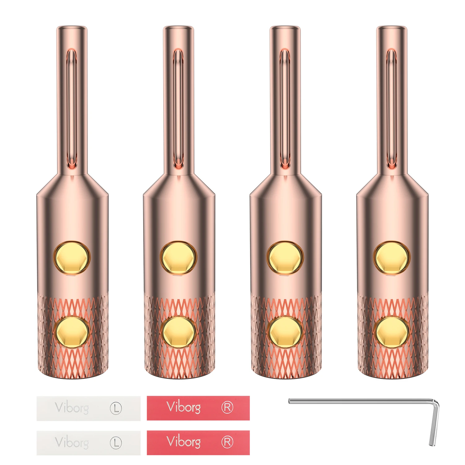 4PCS Viborg VB401 High quality Pure Red Copper Banana Connector Terminal Plug connector 4MM Speaker Wire Plug Screw Locking