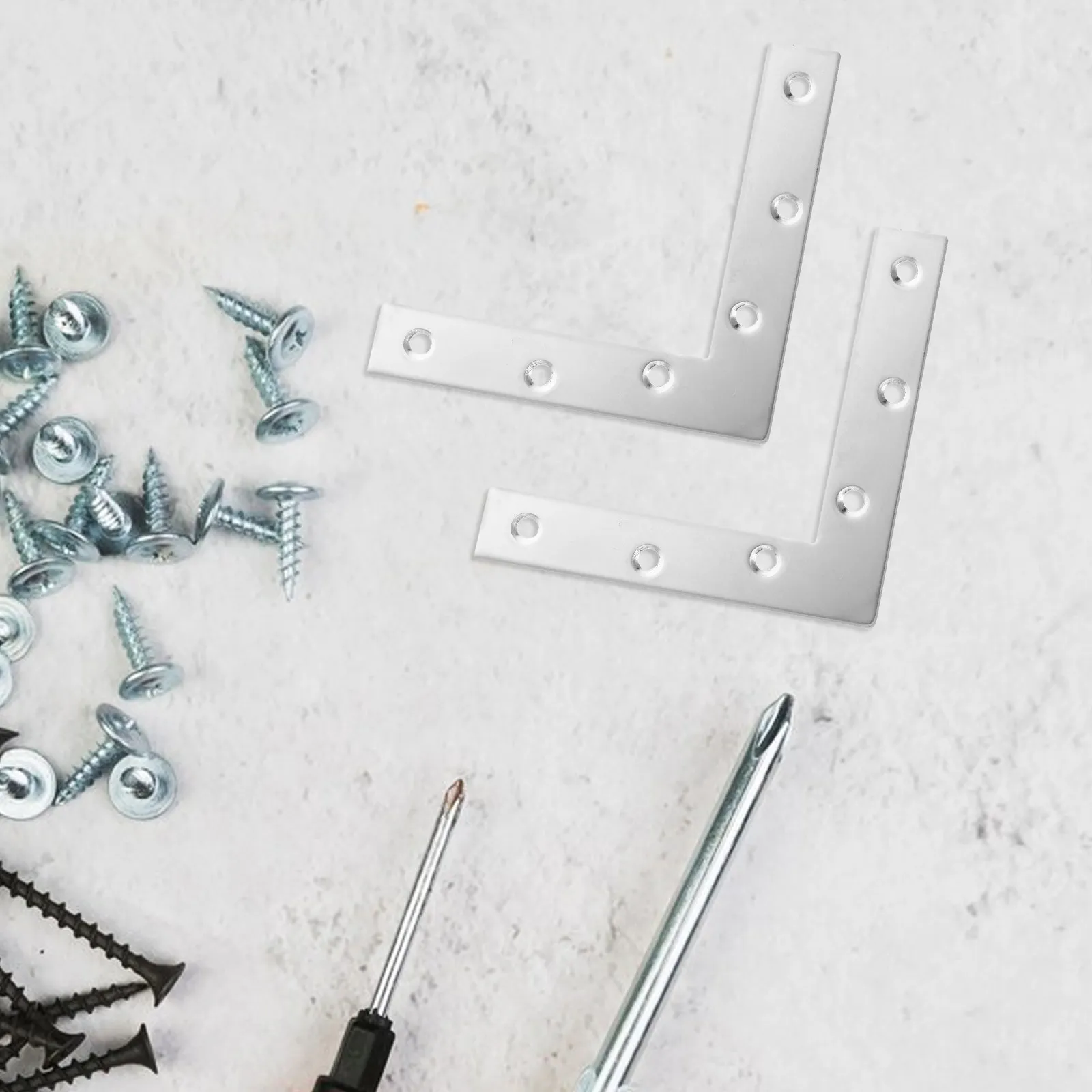 

4Pcs L Shaped Corner Brackets Stainless Steel Flat Angle Braces for Wood Panels Heavy Duty Mending Plates Cabinet Support Metal