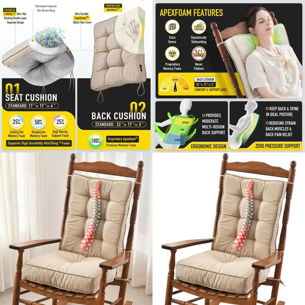 

Нескользящие подушки из пены с эффектом памяти для кресла-качалки, водостойкие, с защитой от выцветания, толстые и прочные стеганые накладки для использования в помещении/на улице