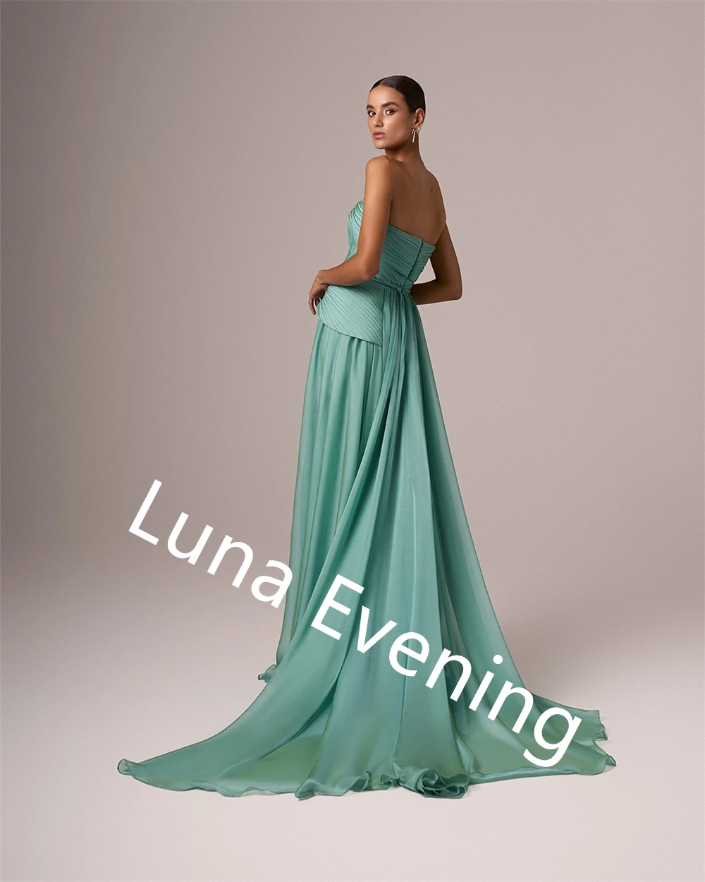 Customized  Delicate  Green Chiffon Evening Dress Strapless Sleeveless Celebrity Gowns Belt Special Occasion Gowns Luxu image 6