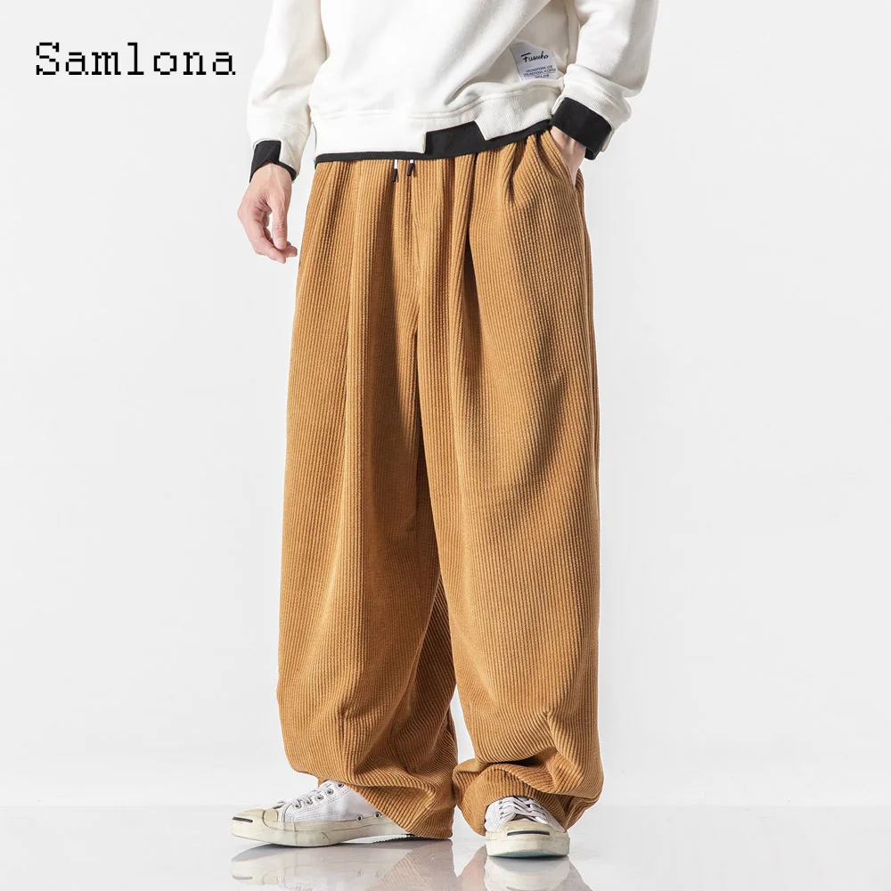 

2026 Plus Size Mens Elegant Fashion Ankle-Length Pants Khaki Gray Loose Bloomers Men's Stand Pocket Casual Wide Leg Trousers New