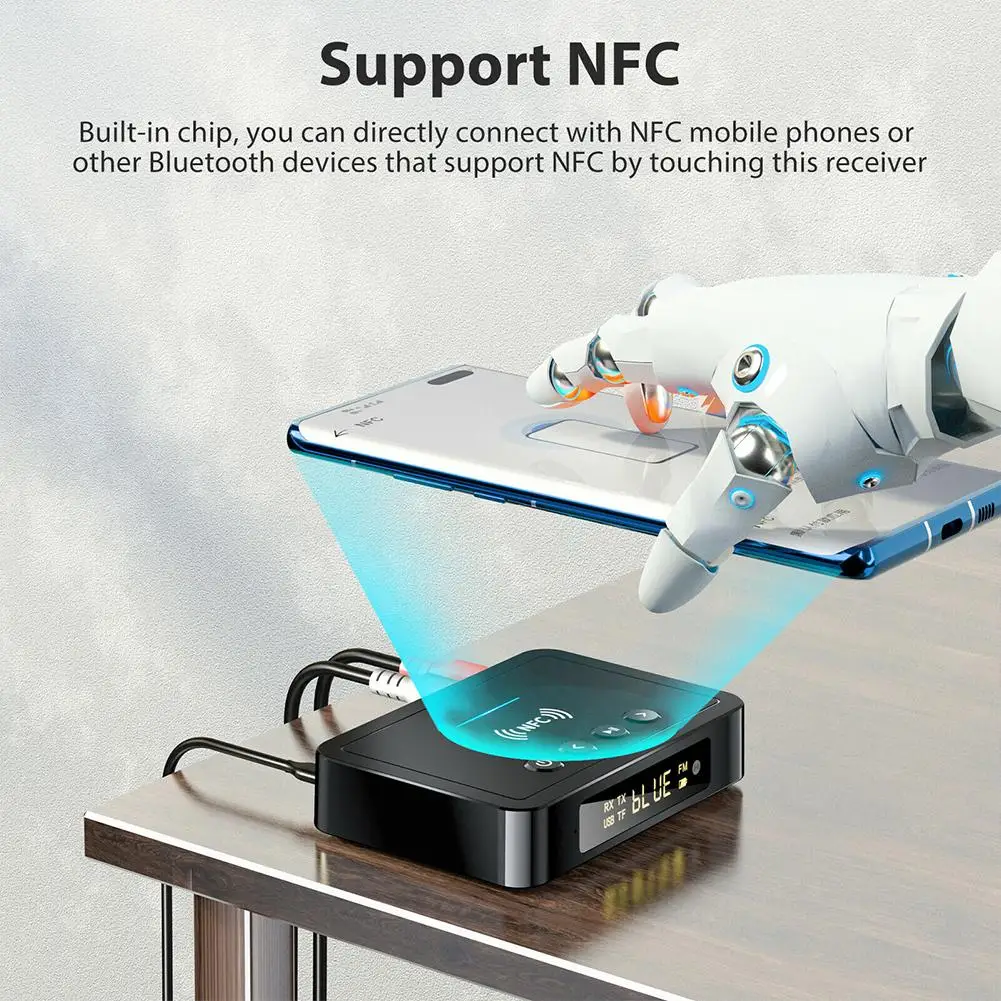 NFC Wireless Transmitter Receiver Car Bluetooth-compatible 5.0 Adapter M6 Fm 3 in 1 Audio Adapter With LED Display