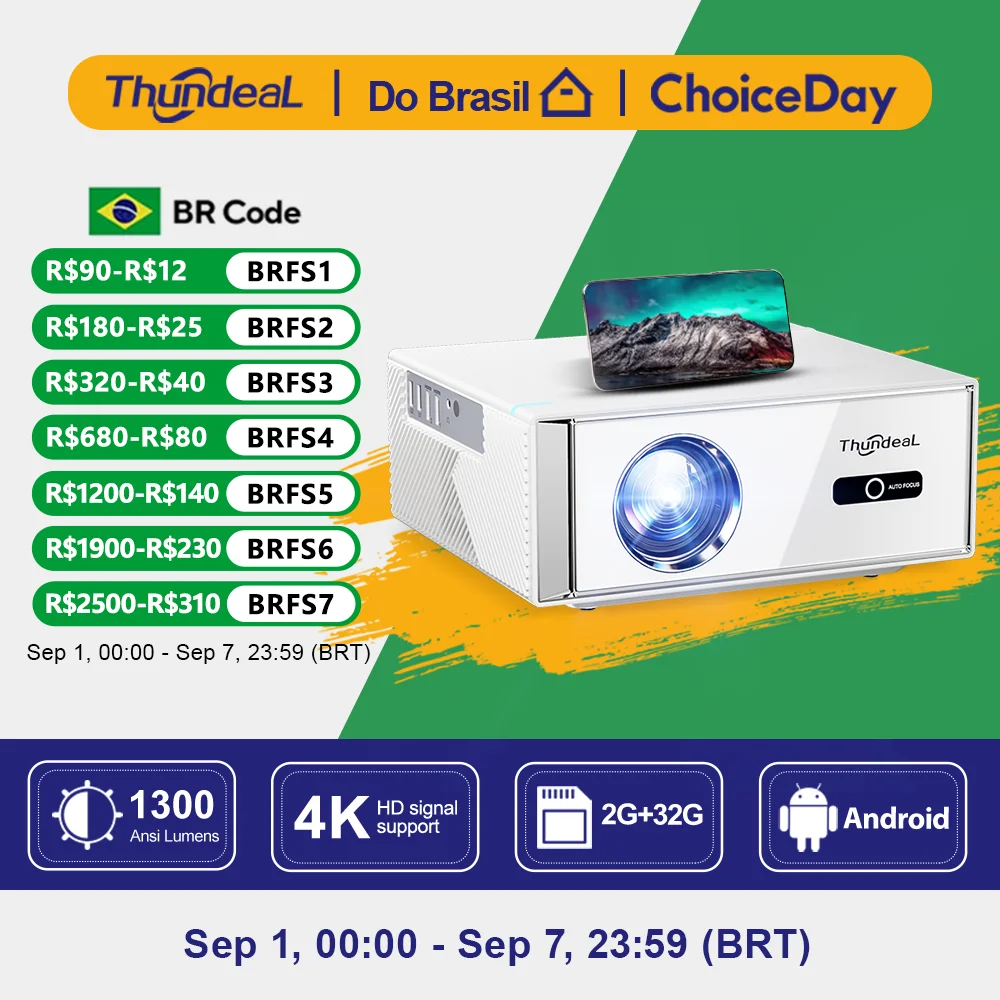 ThundeaL TD95W Projetor Full HD 1080p WiFi 2K/4K Portátil