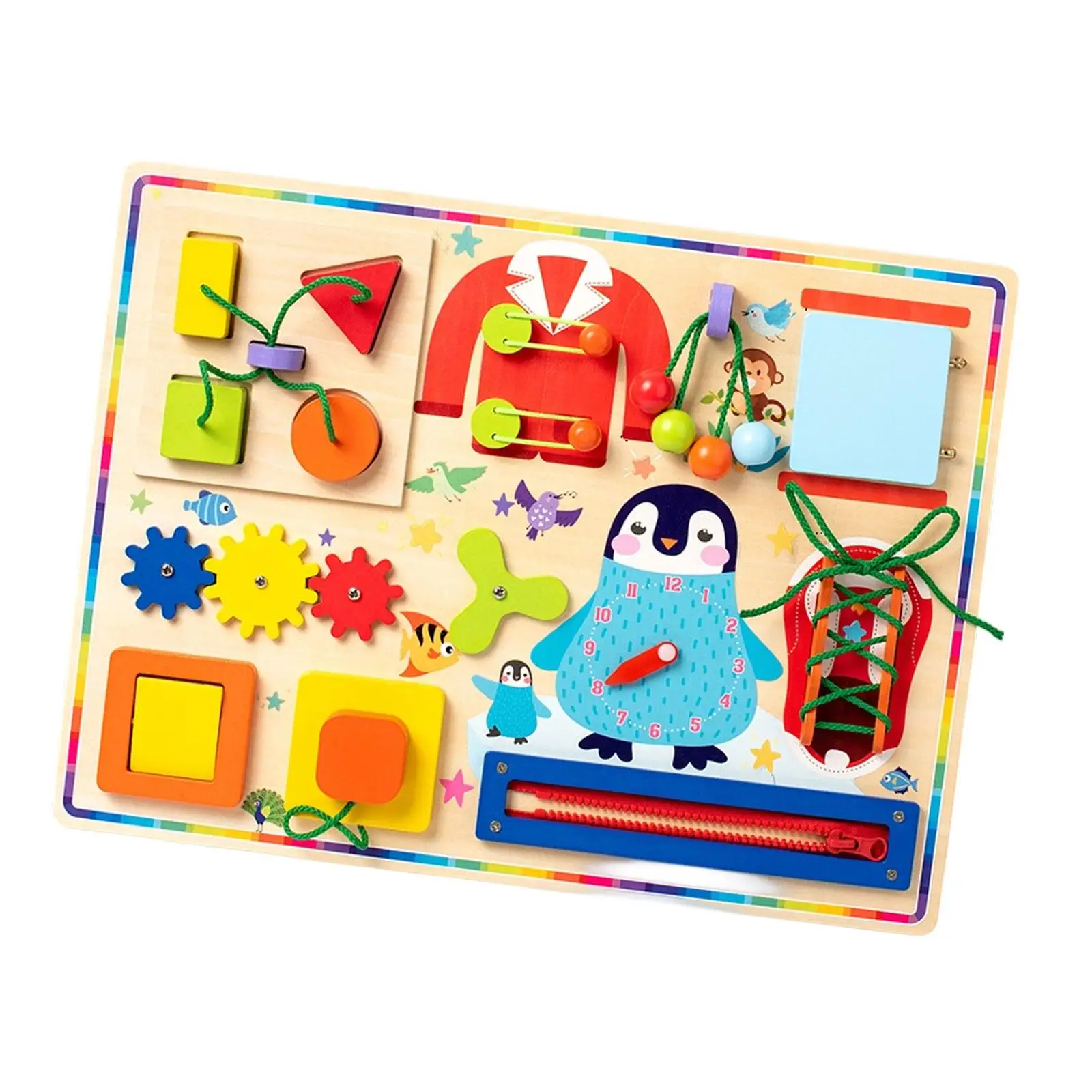 

Children Busy Board Educational Toys Travel Activity Fine Motor Skills Sensory Toys Wooden Sensory Board for Kids Girls Boys