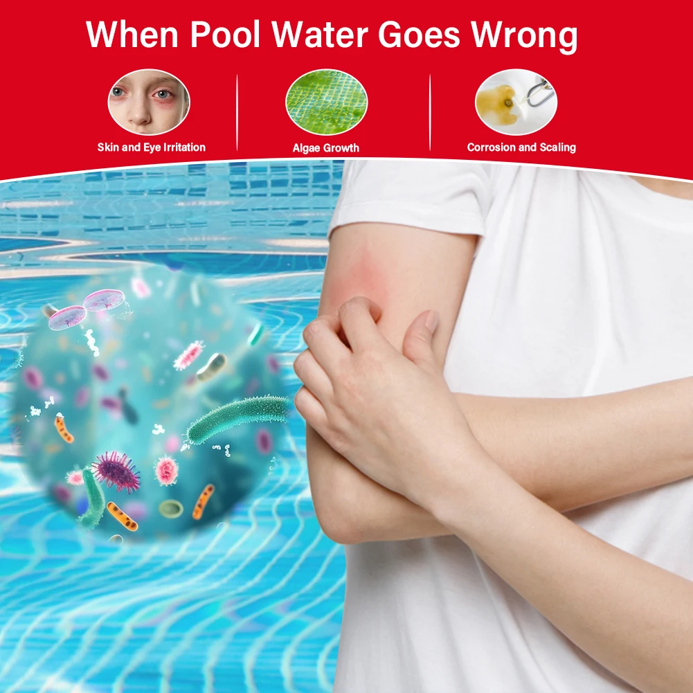 YAGO Pool Water Tester Digital Chlorine pH ORP Meter Swimming Pool Water Quality Tester with TDS EC Salinity Temperature CL