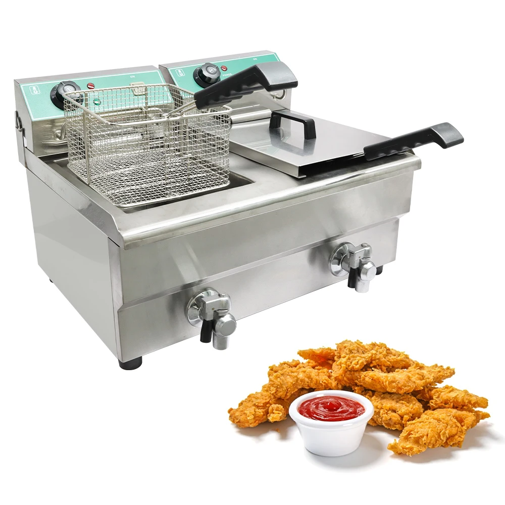 

2 Tanks 13L + 13L Kitchen Deep Fried Chicken Fryer KFC Fast Food Restaurant Commercial Electric Deep Fryer