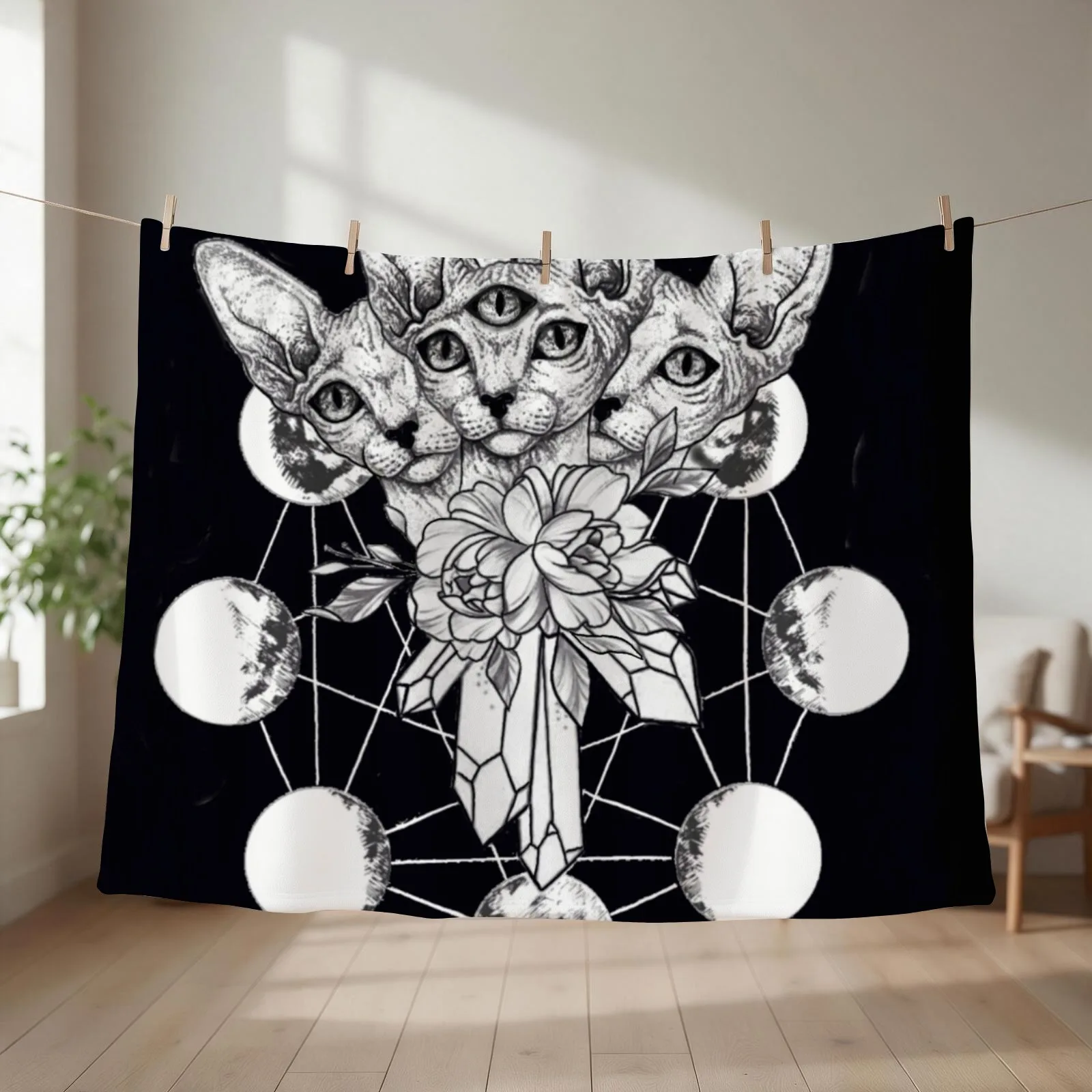 Three Headed Crystal Cat Throw Blanket Hair sofa bed Winter beds christmas decoration Blankets