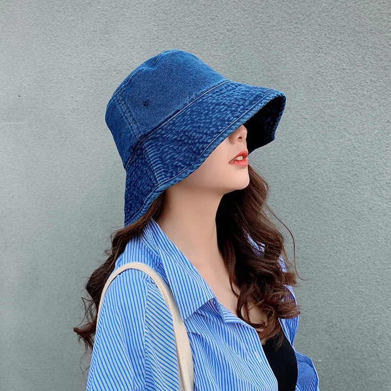 Women Bucket Hat Girls Beach Travel Outdoor Denim Fisherman Hat Fashion Sun Hat