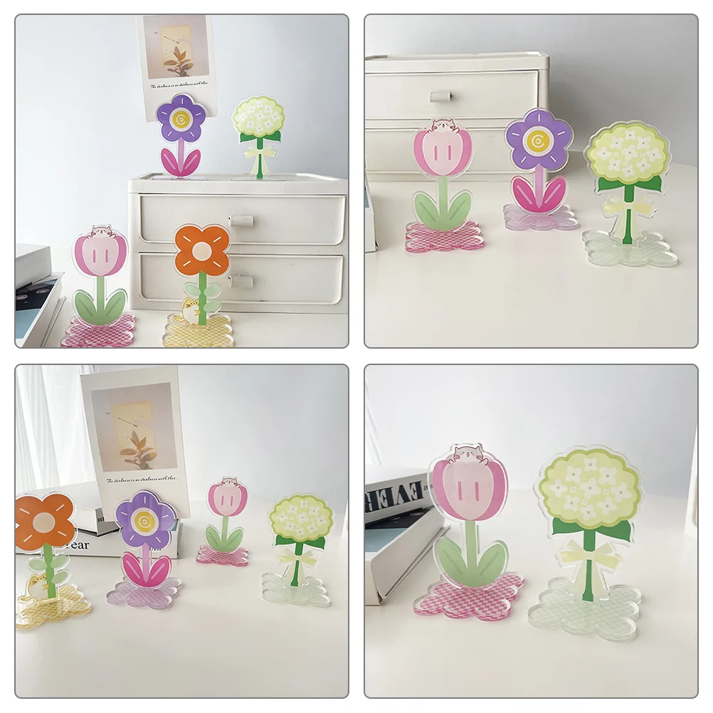 

4pcs Acrylic Flower Memo Clips Desktop Photo Holder For Home Office Table Number Stand Multipurpose Note Clip Decorative Clamp