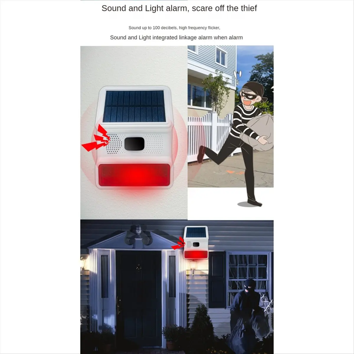T64C! Wireless Solar Strobe Alarm Light Set Sound Flash Outdoor Alarm Siren for 433MHz Wifi GSM Alarm System for Home,Farm