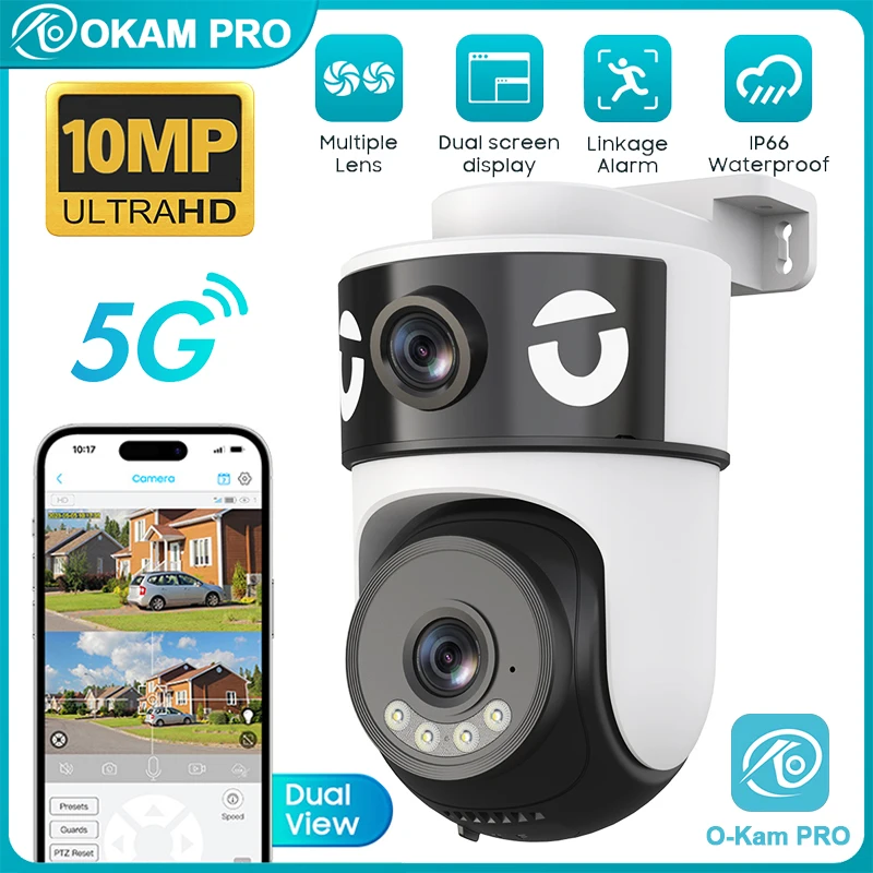 

OKAM PRO APP Dual-Lens Camera 5G Wi-Fi IP Camera HD 10MP PTZ Color Night Vision Two-Way Intercom Motion Tracking AI Smart Camera
