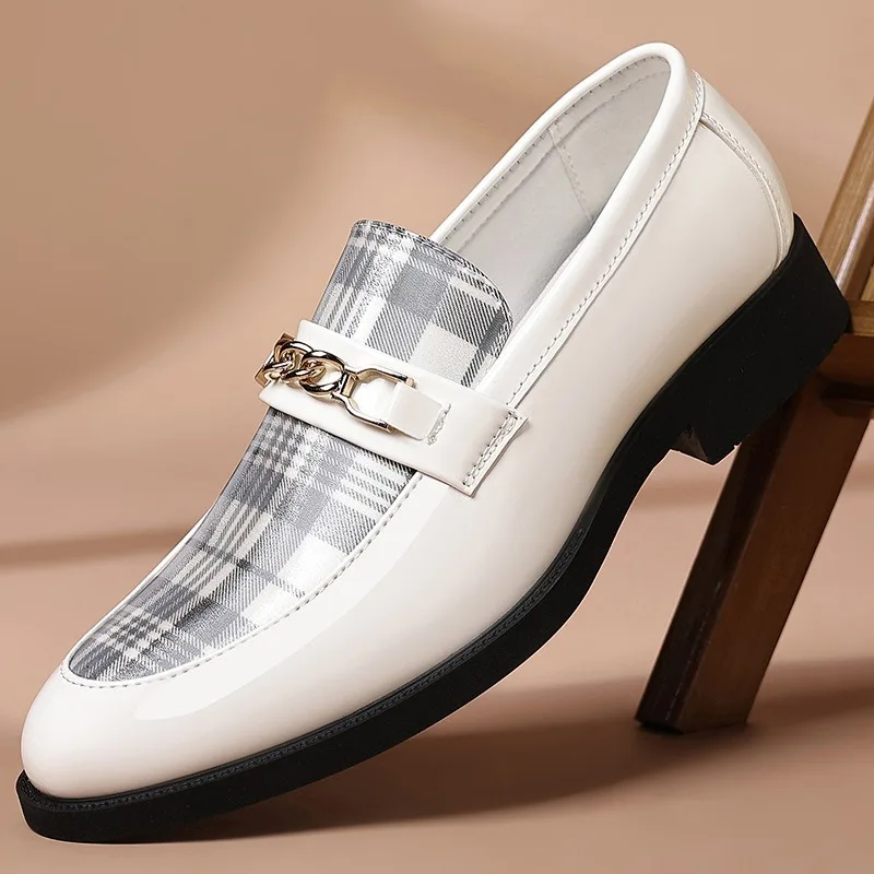 checkered man formal shoes designer patent leather dress loafers shoes for man italian wedding shoes casual business loafers