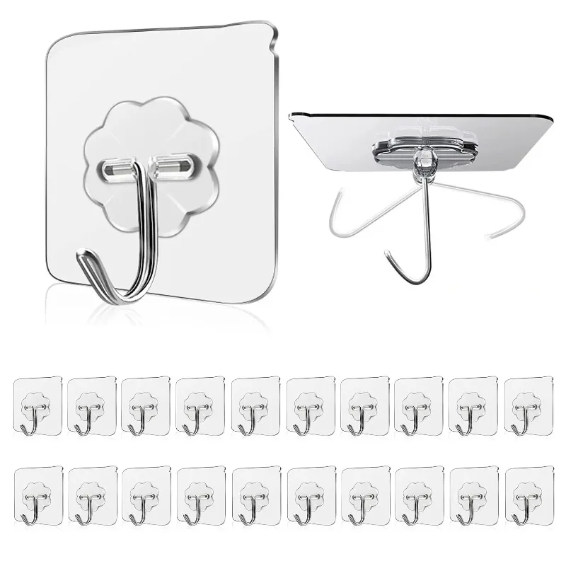Waterproof and Oilproof Wall Hooks, Sticky Hooks for Kitchen Bathroom Shower Door Outdoor Wall Hanging Door Self-adhesive