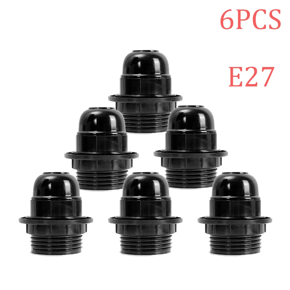 6pcs Vintage Lamp Base E26 E27 Black DIY Bulb Holder Half Tooth with Ring Lamp Adapter Edison Lamp Socket Plastic Fitting Base