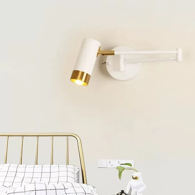 Nordic Bedroom Swing Arm Wall Lamp Bedhead Living Room Study Creative Telescopic Long Pole Long Arm Folding Reading Spotlight