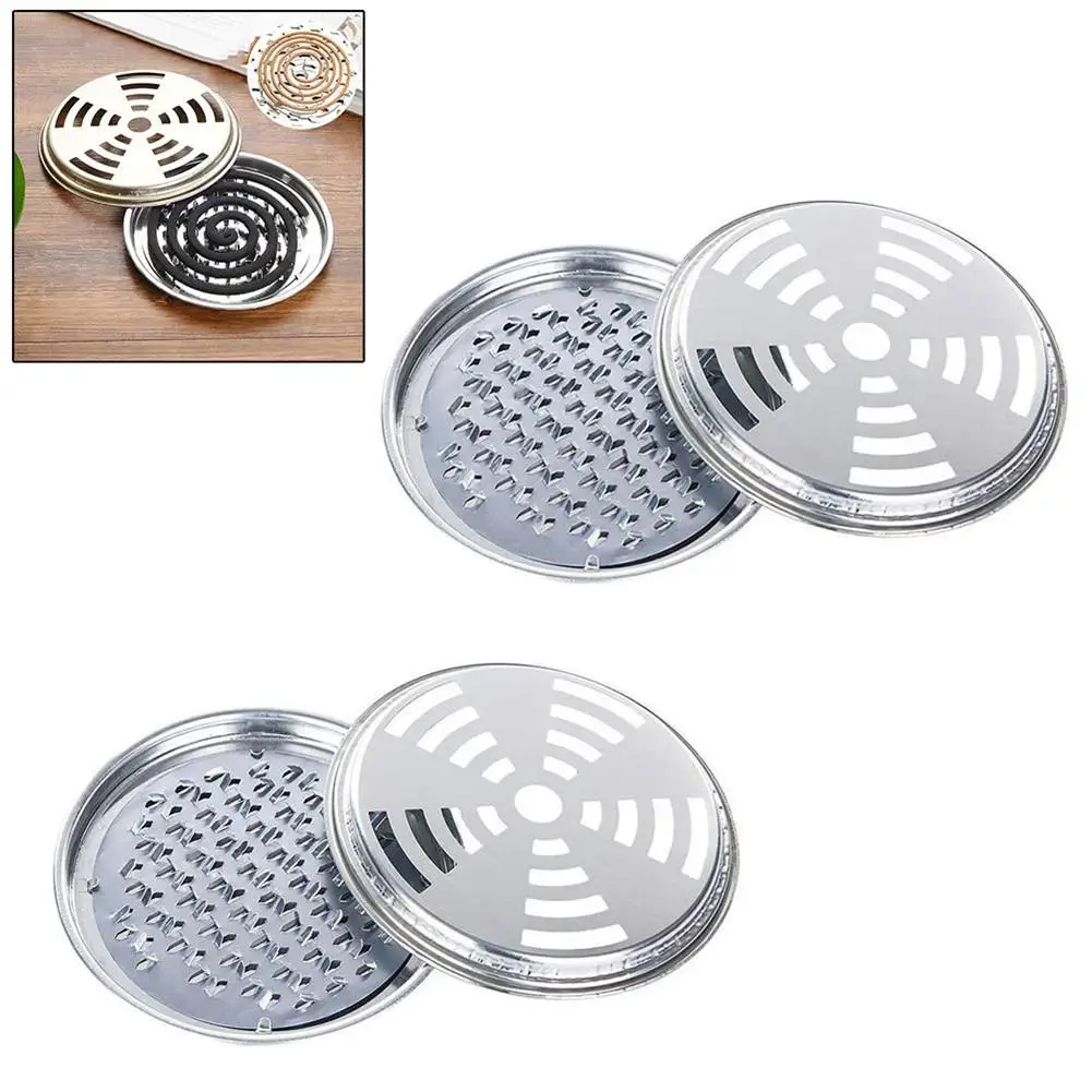 Soporte de Metal para espiral de Mosquito, caja de soporte para espiral de Mosquito con tapa, soporte de Metal para sándalo, quemador de bobina de incienso