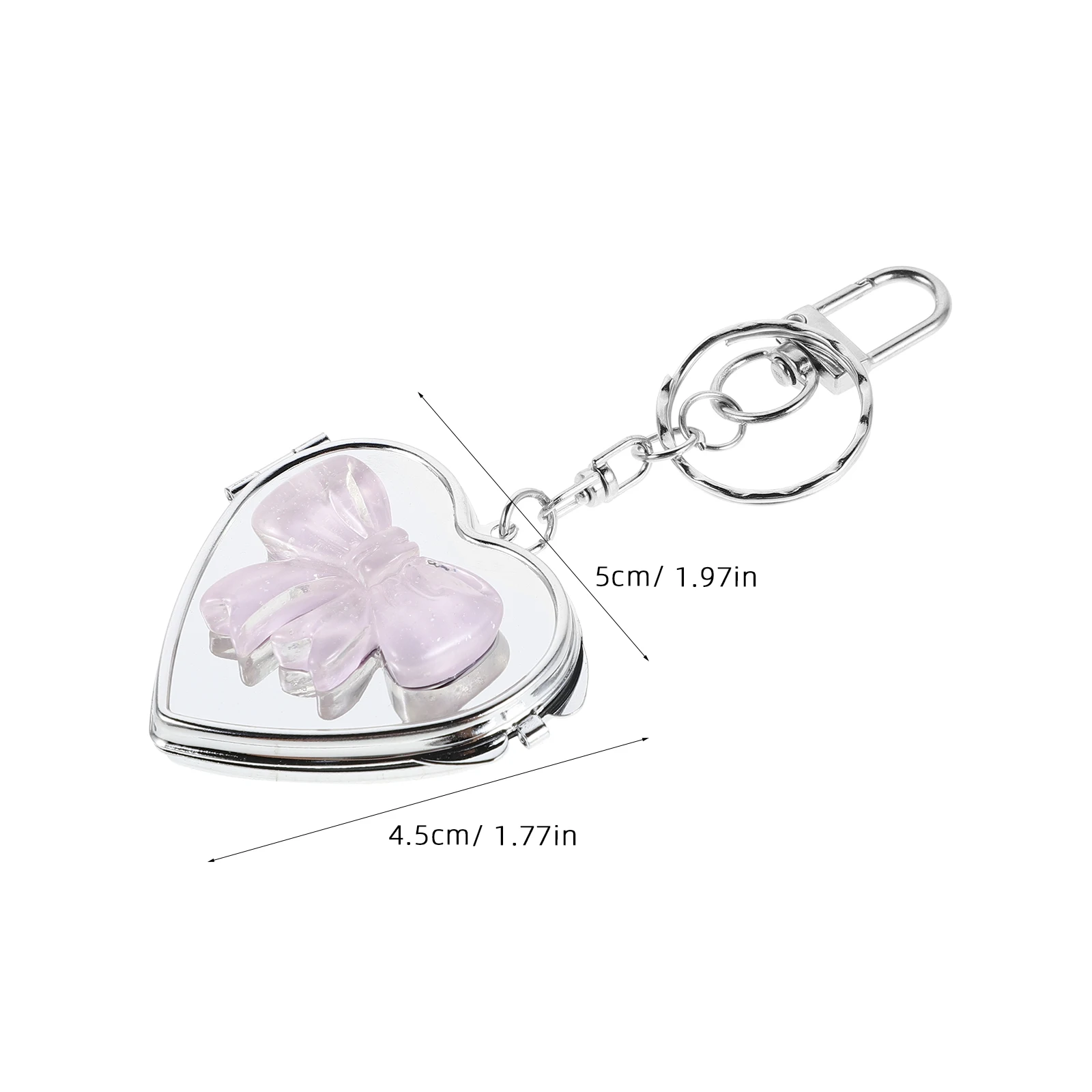 3개 세트 하트 모양 거울 키체인 우아한 리본 컴팩트 휴대용 메이크업 거울 여행용 가방 장식 선물