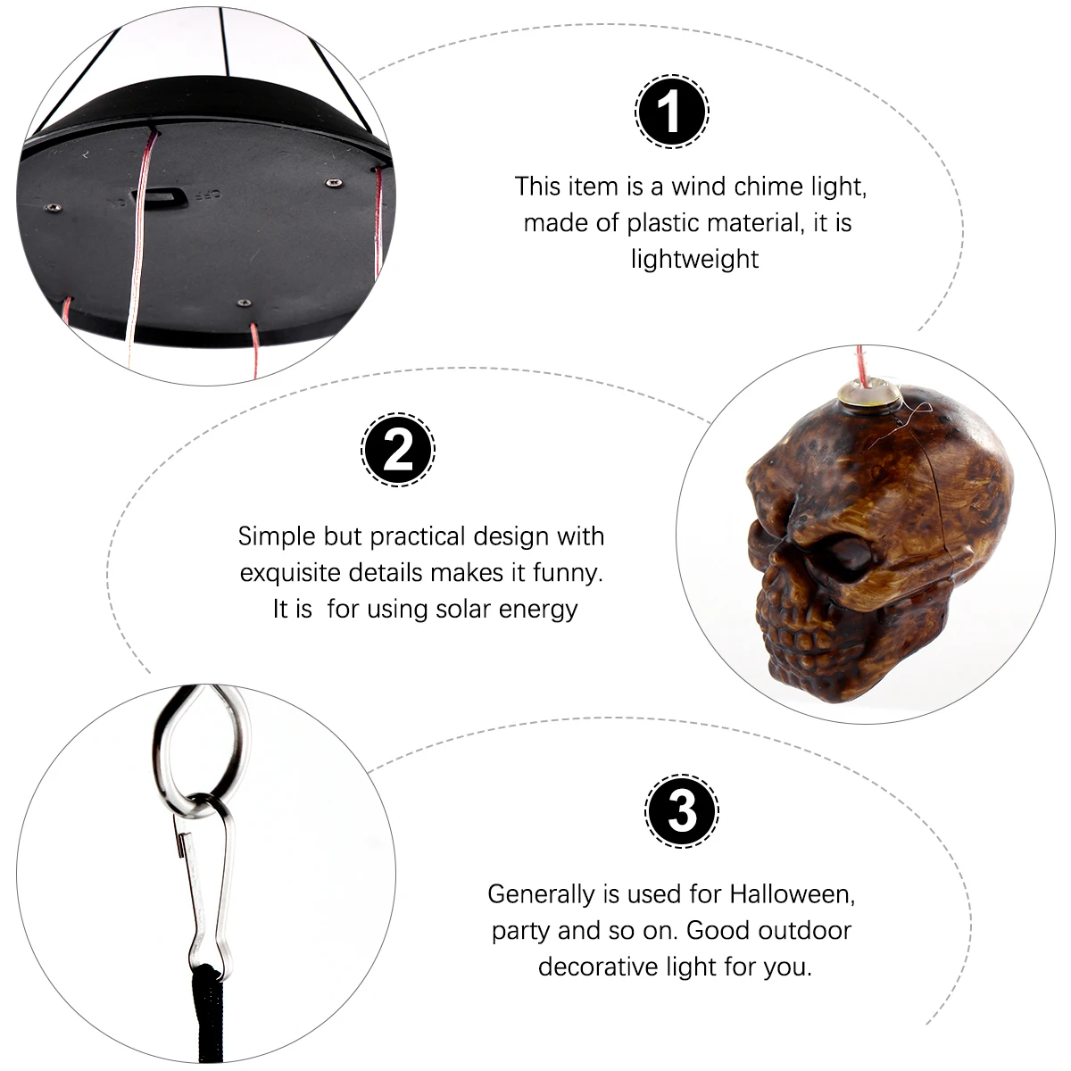 

Skull Wind Chime Light Solar Powered Outdoor Garden Hanging Decoration Waterproof Eco Friendly Electronic Component Lamp