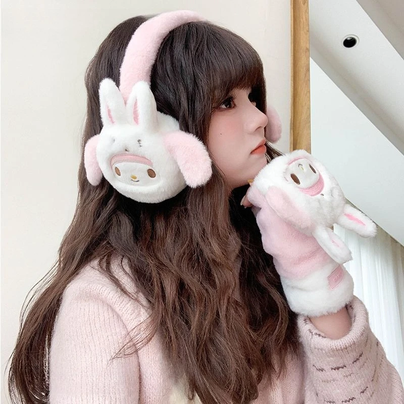 Kawaii Sanrio Cute Cartoon Girly Winter Ear Protection Warm Cold Proof Head Cover Funny Matching Ear Muffs New Style Lovely Cute