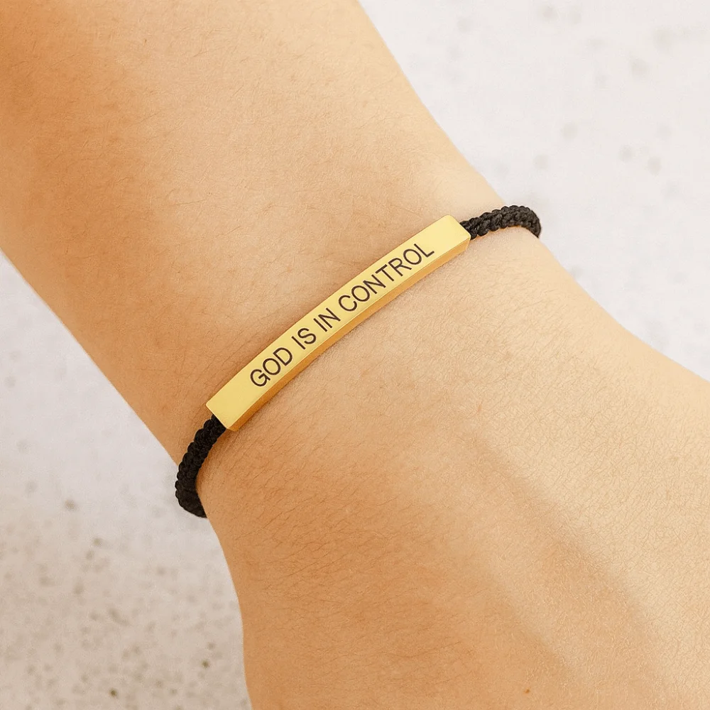Stainless Steel GOD IS IN CONTROL Tube Bracelet Stretchable Adjustable Engraved Letter Bracelert with Card Rope Couple Bracelet