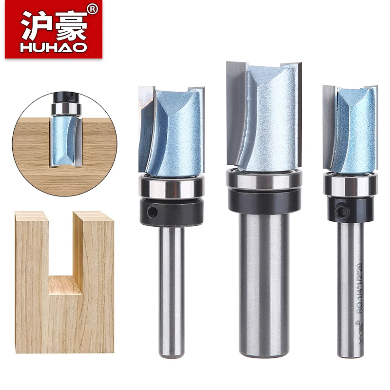 

HUHAO Trim Router Bit with Bearing 1/4" 1/2" Shank Straight Flush Trim Bit for Woodworking Trimming Slotting Cutting Tools