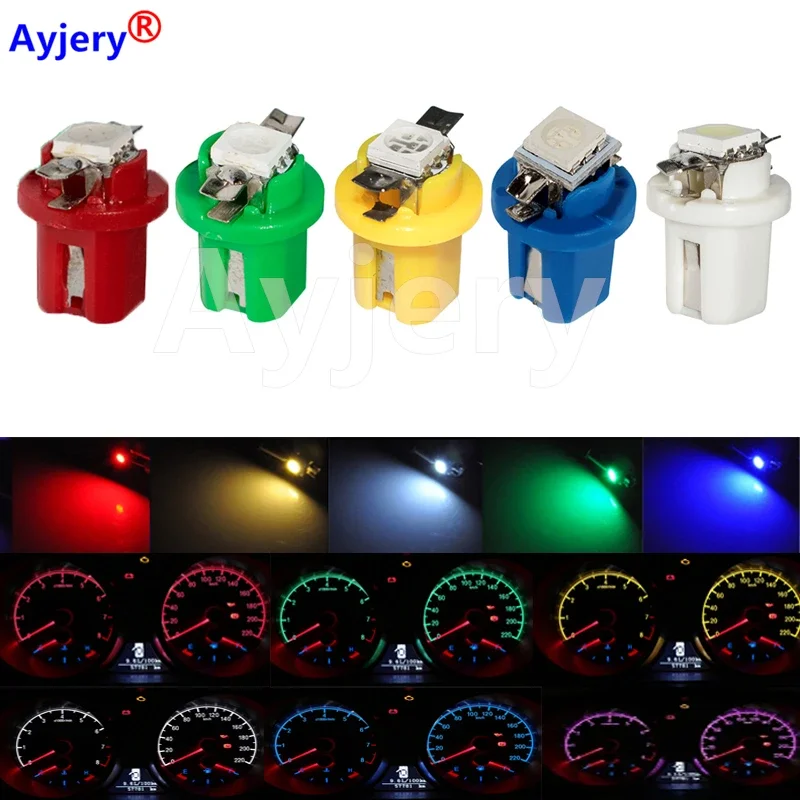 AYJERY 100PCS DC 12V T5 B8.5 Led T5 SMD 5050 1 SMD LED Car Light Instrument Bulb Gauge Dashboard Interior White Red Green Blue