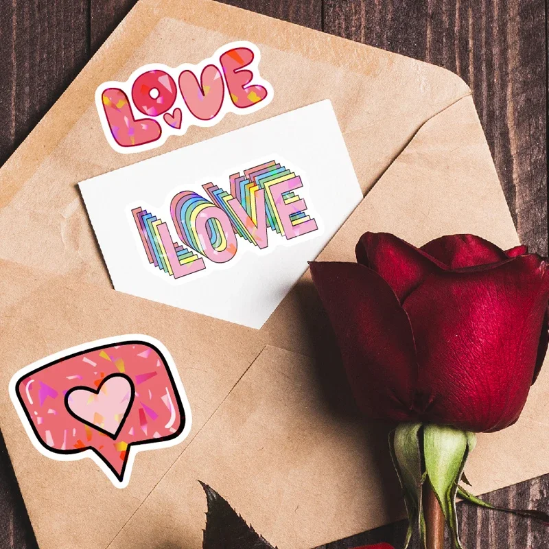

100PCS Pink Love Heart Graffiti Stickers Cute Girls Romance Aesthetic Loves You Decal Luggage Guitar Laptop Diary Stickers Toys