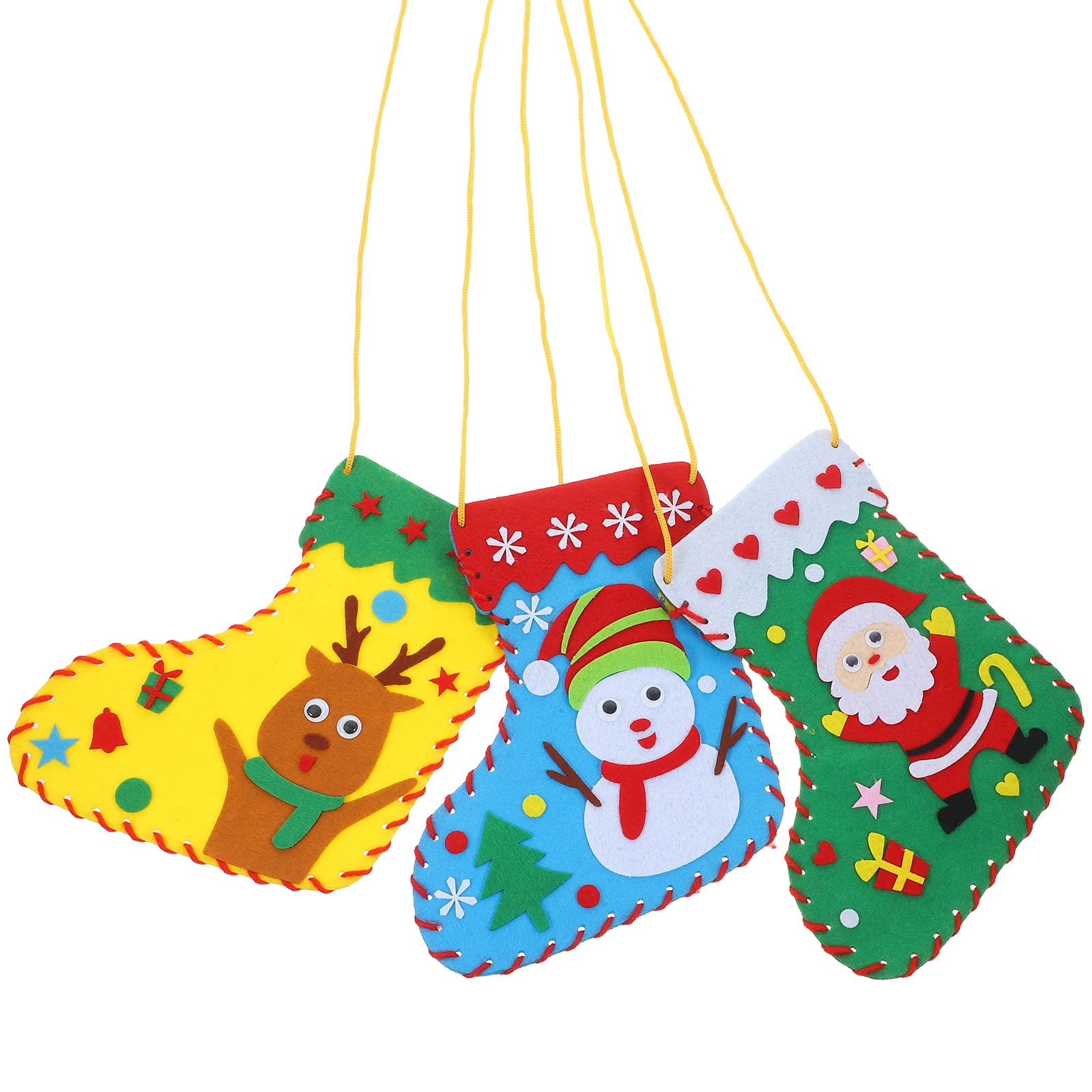 

3 Pcs Christmas Stocking Making Kit Felt DIY Decorations Non Woven Hanging Bag Materials Kids Development Tool Holiday Sewing