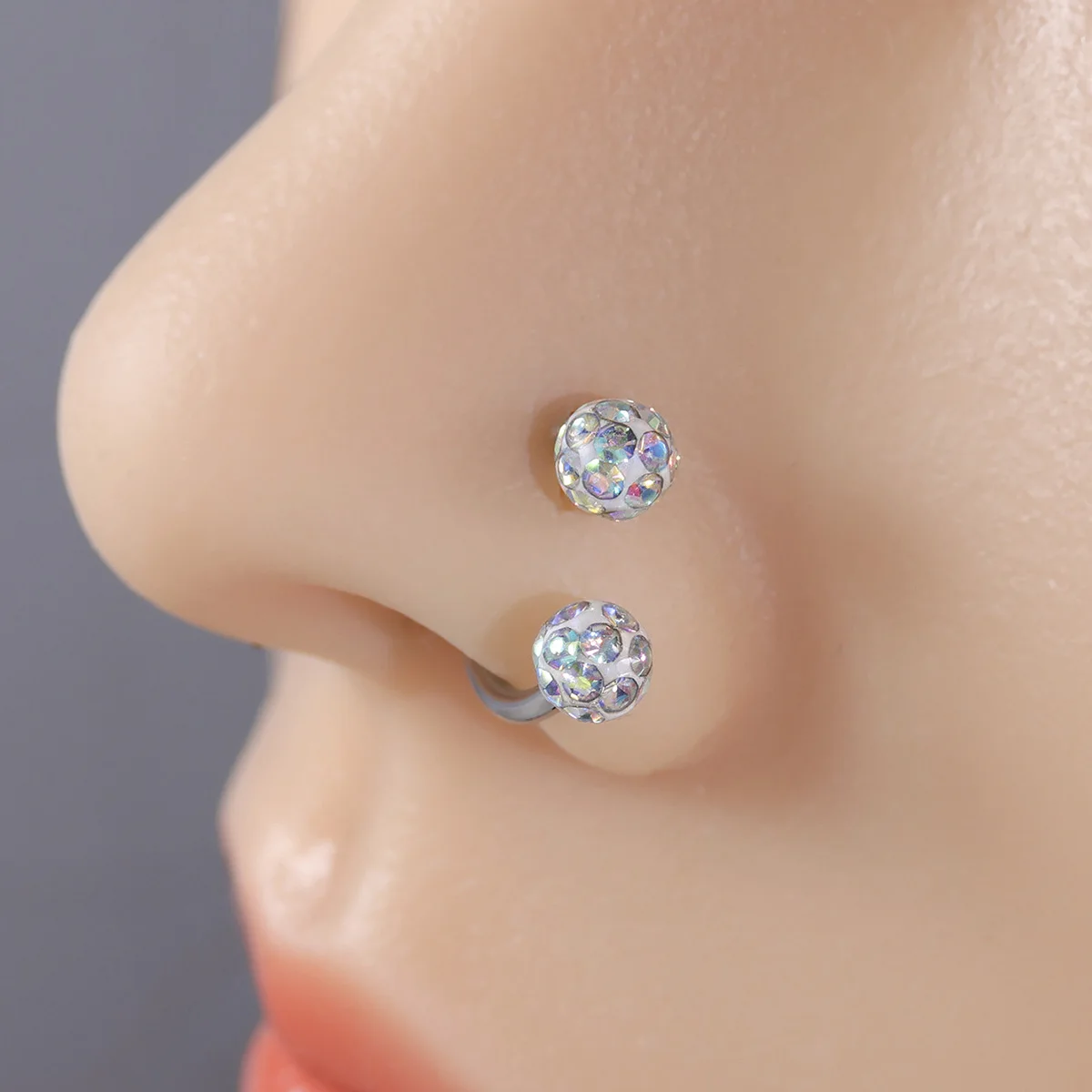 Colored Crystal Ball C-Shape Horseshoe Nose Ring Earrings