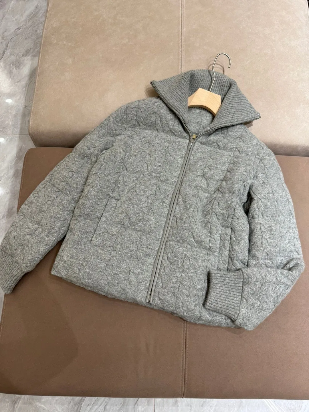 Autumn winter luxurious solid color pure cashmere down jacket